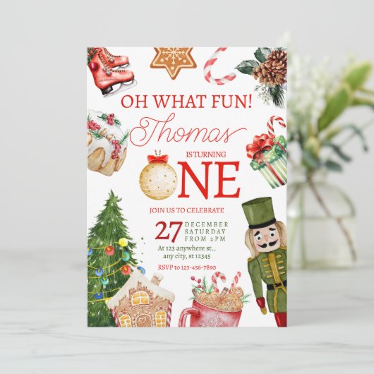 ああ何おもしろいクリスマスウィンターファースト誕生日 招待状 (スタンド正面)