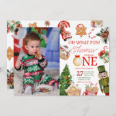 ああ何おもしろいクリスマスウィンターファースト誕生日 招待状 (正面/裏面)