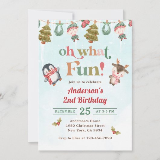 ああ何おもしろいクリスマスウィンター2nd誕生日パーティー 招待状 (正面)