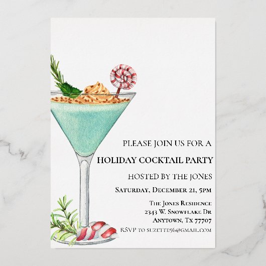 ああ何おもしろいクリスマスカクテルパーティー箔 箔招待状 (正面)