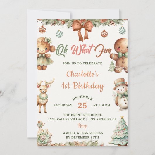 ああ何おもしろいクリスマスクッキー1st誕生日パーティー 招待状 (正面)