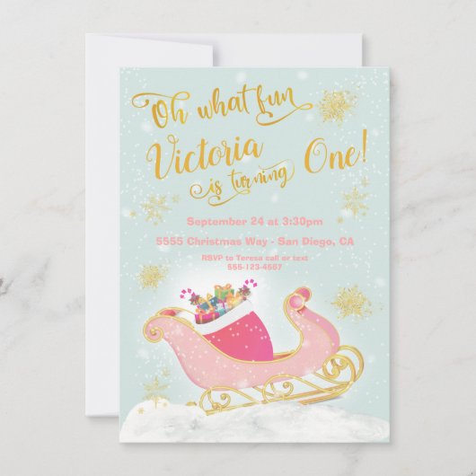 ああ何おもしろいクリスマスサンタそり誕生日パーティー 招待状 (正面)