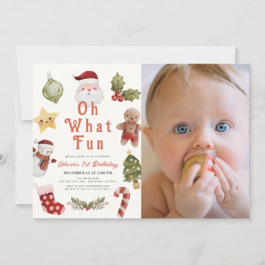 ああ何おもしろいクリスマスサンタ写真1日の誕生日 招待状 (正面)