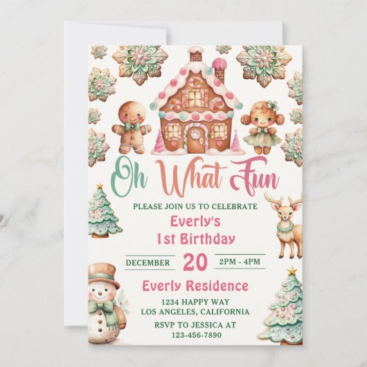 ああ何おもしろいクリスマスジンジャーブレッドCookie誕生日 招待状 (正面)