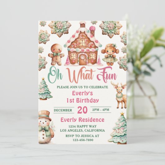 ああ何おもしろいクリスマスジンジャーブレッドCookie誕生日 招待状 (スタンド正面)