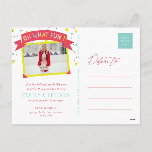 ああ何おもしろいクリスマスツリーカラフル紙吹雪ドット シーズンポストカード (裏面)