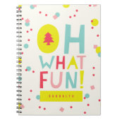 ああ何おもしろいクリスマスツリーカラフル紙吹雪ドット ノートブック (正面)