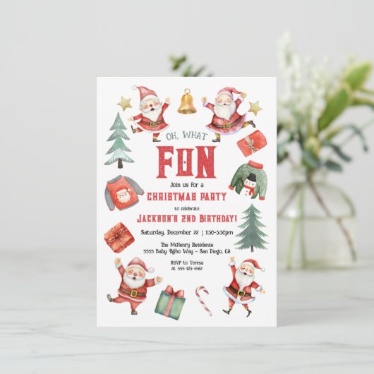 ああ何おもしろいクリスマスバースデーパーティサンタス 招待状 (スタンド正面)