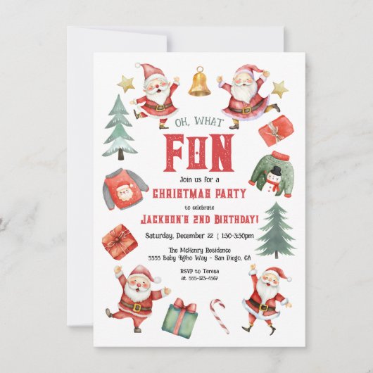 ああ何おもしろいクリスマスバースデーパーティサンタス 招待状 (正面)
