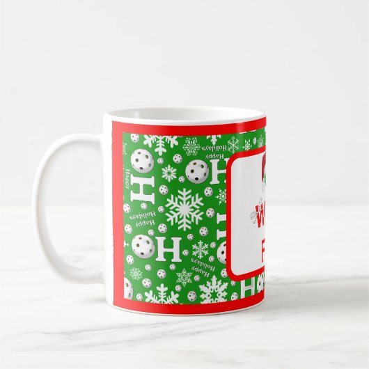 ああ何おもしろいクリスマスピックボールグリーンホホホホ コーヒーマグカップ (左)