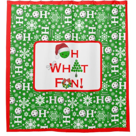 ああ何おもしろいクリスマスピックボールグリーンホホホホ シャワーカーテン (正面)
