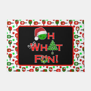 ああ何おもしろいクリスマスピックボールレッドグリーンパドル ドアマット