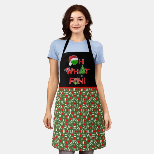 ああ何おもしろいクリスマスピックボール緑と白 エプロン (着用した状態)
