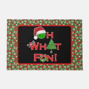 ああ何おもしろいクリスマスピックボール緑と白 ドアマット
