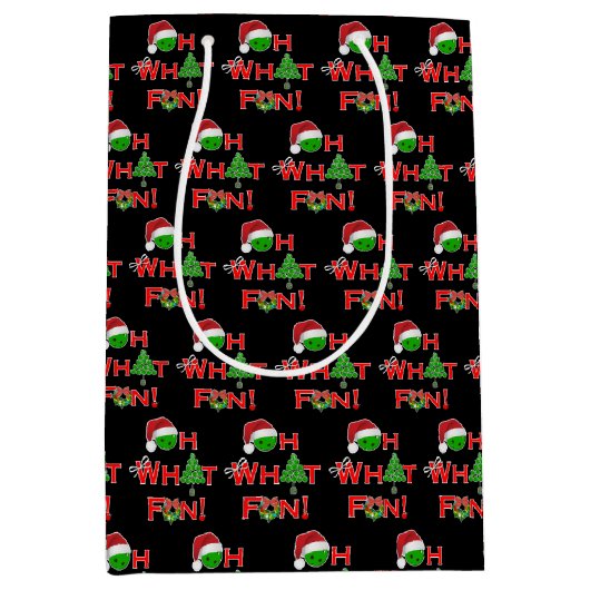 ああ何おもしろいクリスマスピックルボールレッド&ブラック ミディアムペーパーバッグ (正面)