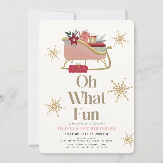 ああ何おもしろいクリスマスピンクスイーの誕生日 招待状 (正面)