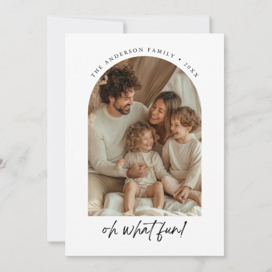 ああ何おもしろいクリスマスファミリーアーチ写真セージ緑 シーズンカード (正面)