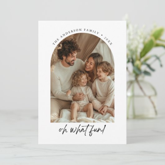 ああ何おもしろいクリスマスファミリーアーチ写真セージ緑 シーズンカード (スタンド正面)