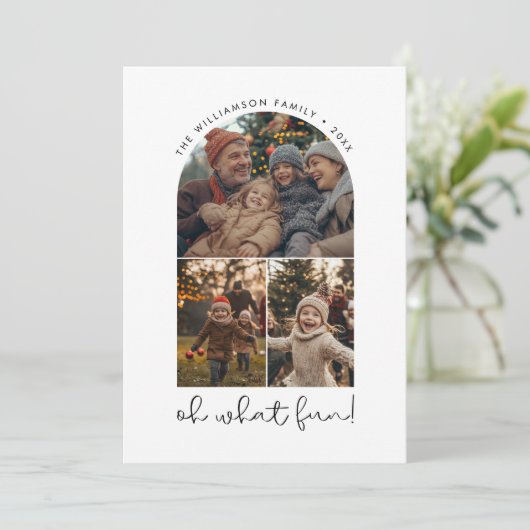 ああ何おもしろいクリスマスファミリーグリーティングアーチフォト シーズンカード (スタンド正面)