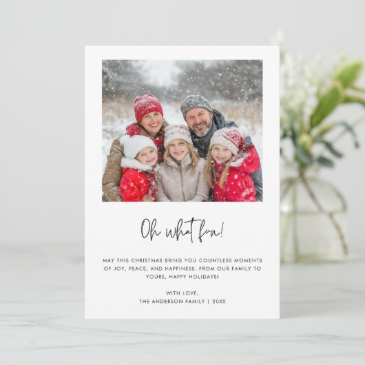 ああ何おもしろいクリスマスファミリーベビー写真セージグリーン シーズンカード (スタンド正面)