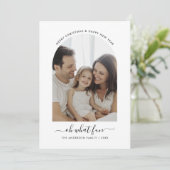 ああ何おもしろいクリスマスファミリーベビー写真ダークグリーン シーズンカード (スタンド正面)