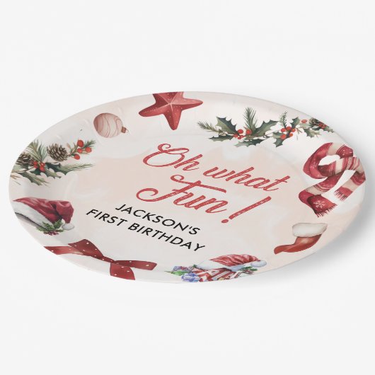 ああ何おもしろいクリスマスファースト誕生日パーティー ペーパープレート (アングル)