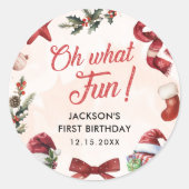 ああ何おもしろいクリスマスファースト誕生日パーティー ラウンドシール (正面)