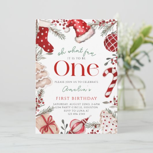 ああ何おもしろいクリスマスファースト誕生日 招待状 (スタンド正面)