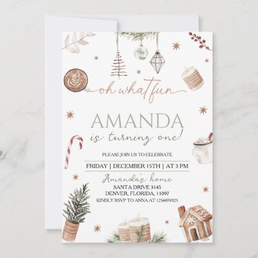 ああ何おもしろいクリスマスファースト誕生日 招待状 (正面)