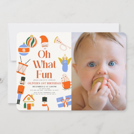 ああ何おもしろいクリスマスホリデイ1st誕生日 招待状 (正面)