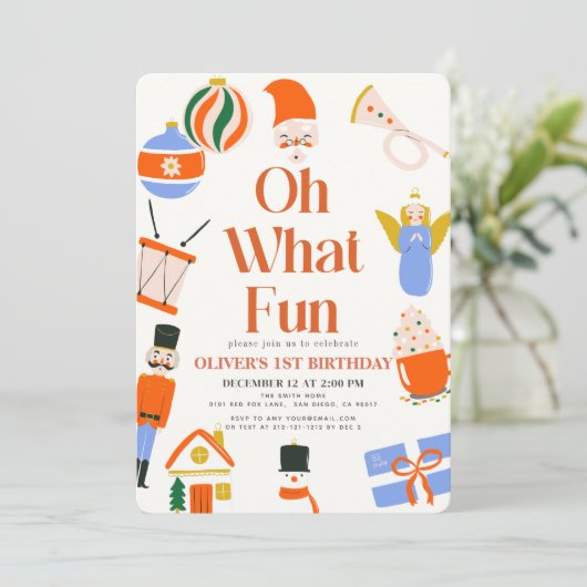 ああ何おもしろいクリスマスホリデイ1st誕生日 招待状 (スタンド正面)