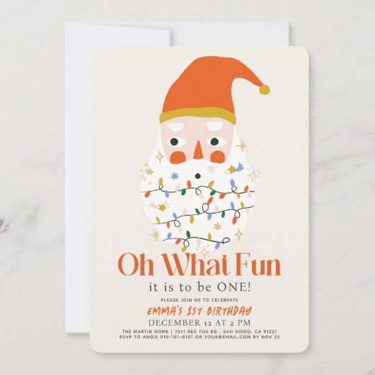 ああ何おもしろいクリスマスホリデーサンタ1st誕生日 招待状 (正面)