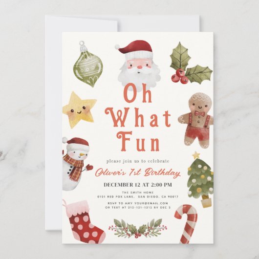 ああ何おもしろいクリスマスホリデーサンタ1st誕生日 招待状 (正面)