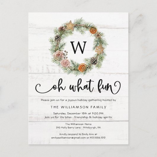 ああ何おもしろいクリスマスリースウッドクリスマスパーティー ポストカード (正面)