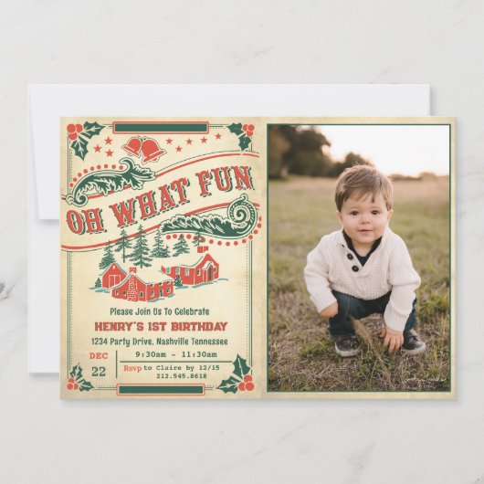 ああ何おもしろいクリスマスレトロヴィンテージ誕生日写真 招待状 (正面)