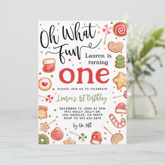 ああ何おもしろいクリスマス1st誕生日招待状 招待状 (スタンド正面)