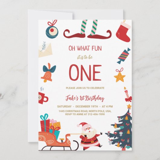 ああ何おもしろいクリスマス1st誕生日招待状 招待状 (正面)