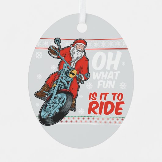 ああ何おもしろいサンタにバイクで乗るって メタルオーナメント (正面)
