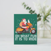 ああ何おもしろいサンタのクリスマスバイクに乗ることだ ポストカード (スタンド正面)