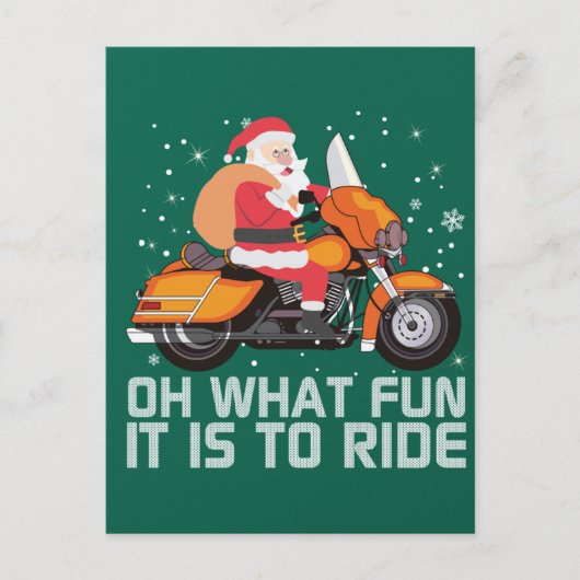 ああ何おもしろいサンタのクリスマスバイクに乗ることだ ポストカード (正面)