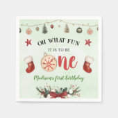 ああ何おもしろいストッキングクリスマスファースト誕生日 スタンダードカクテルナプキン (正面)