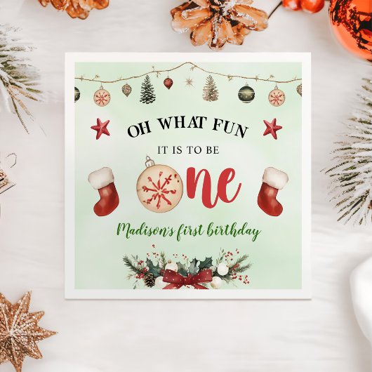 ああ何おもしろいストッキングクリスマスファースト誕生日 スタンダードカクテルナプキン