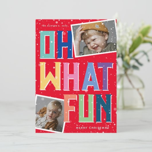 ああ何おもしろいスノーオーバーレイ2写真クリスマス シーズンカード (スタンド正面)