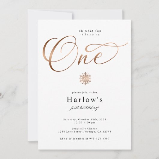 ああ何おもしろいスノーフレーク1st誕生日招待状 案内状 (正面)