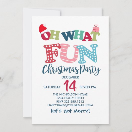 ああ何おもしろいタイポグラフィクリスマスパーティー 招待状 (正面)