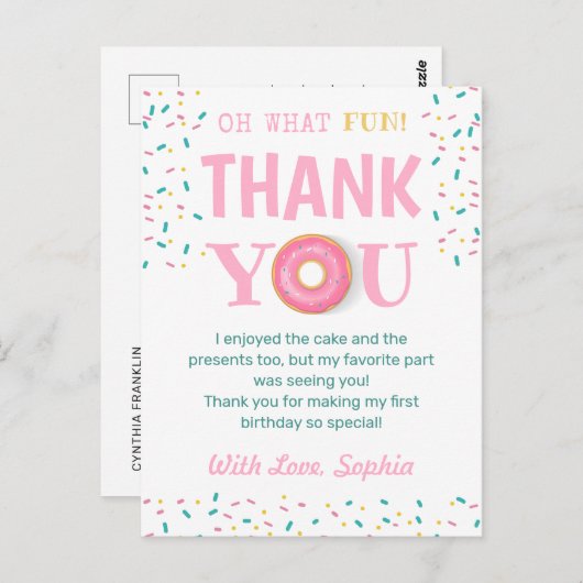 ああ何おもしろいドーナツ誕生日パーティーありがとう ポストカード (正面/裏面)