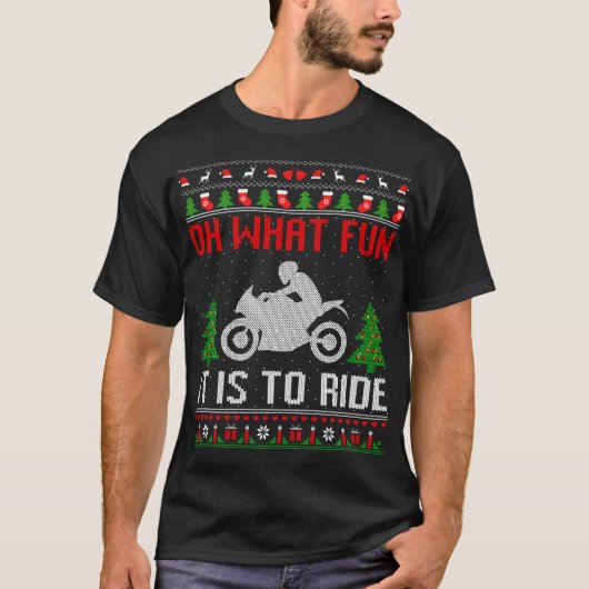 ああ何おもしろいバイクの醜いクリスマに乗ることだ Tシャツ (正面)