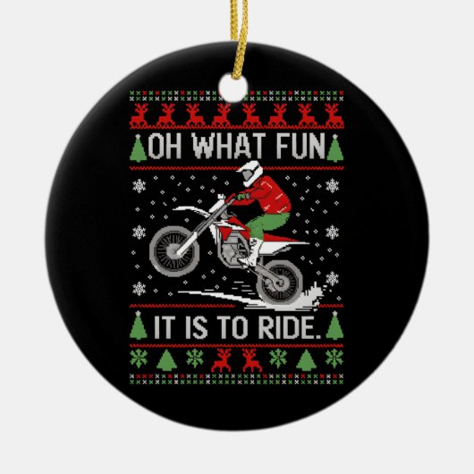 ああ何おもしろいバイクの醜いクリスマスに乗るなんて セラミックオーナメント (正面)