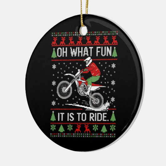 ああ何おもしろいバイクの醜いクリスマスに乗るなんて セラミックオーナメント (左)