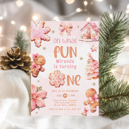 ああ何おもしろいピンクのクリスマス1歳の誕生日 招待状